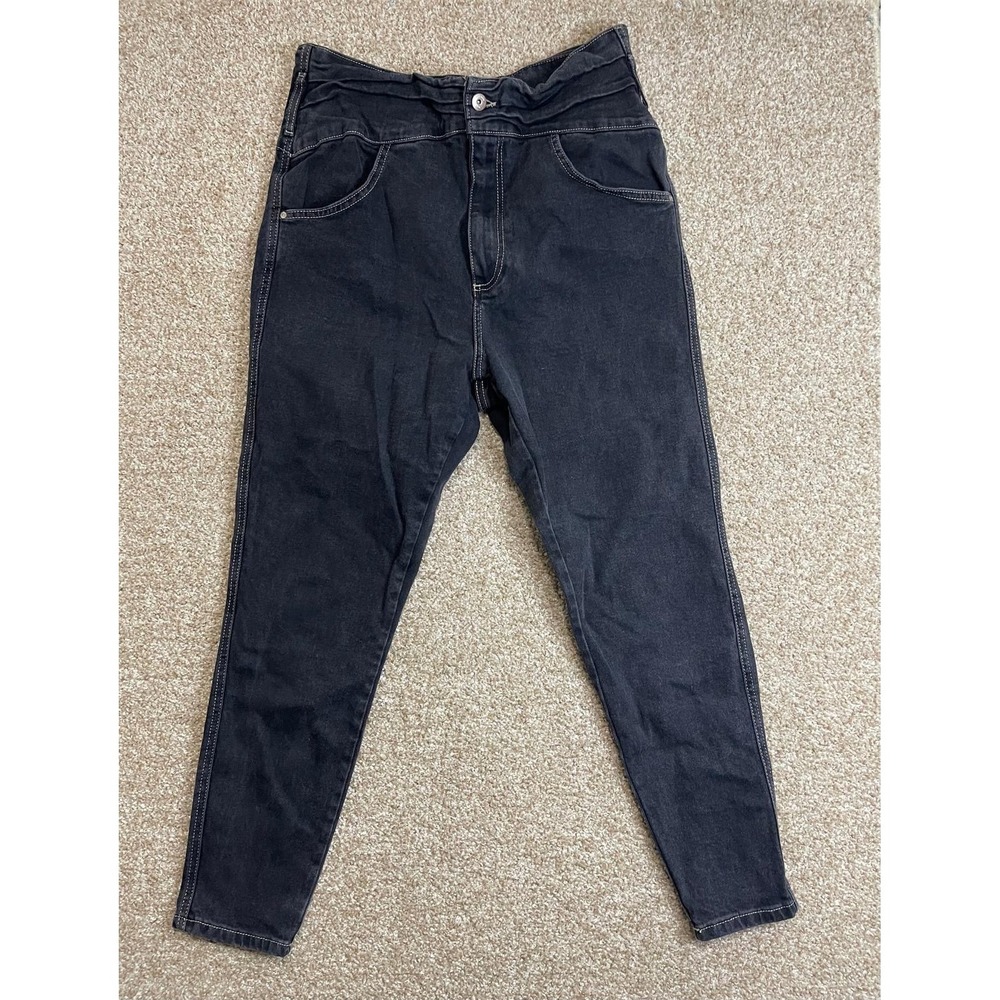 ZARA Jeans High Rise Skinny Gathered Waist Black‎ Sz 12